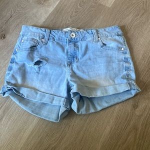 Celebrity pink denim shorts
